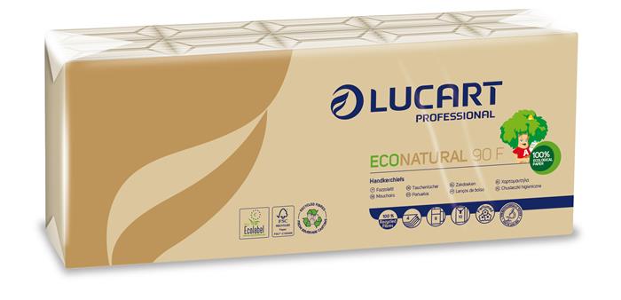 Papír zsebkendő, 4 rétegű, 10x9 db, LUCART EcoNatural, barna