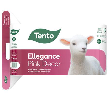 Toalettpapír, 3 rétegű, kistekercses, 16 tekercs, TENTO Ellegance Pink Decor, fehér