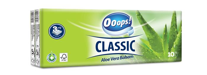 Papír zsebkendő, 3 rétegű, 10x10 db, OOOPS Classic, aloe vera