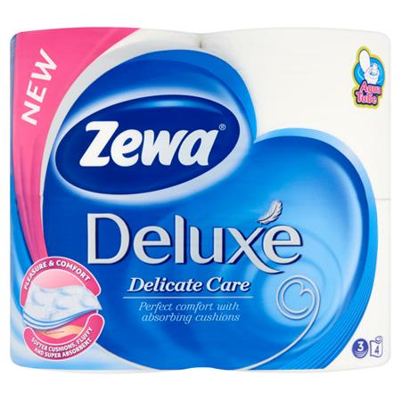 Toalettpapír, 3 rétegű, kistekercses, 4 tekercs, ZEWA Deluxe, fehér