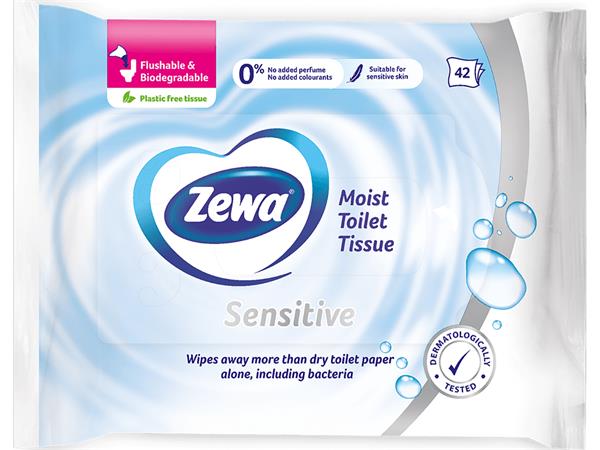Toalettpapír, nedves, 42db, ZEWA, sensitive