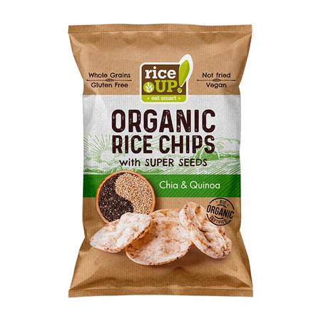 Barnarizs chips, 25 g, RICE UP Bio, chia maggal és quinoával