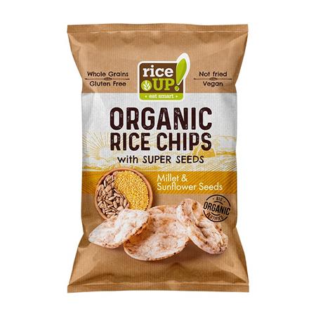 Barnarizs chips, 25 g, RICE UP Bio, kölessel és napraforgóval