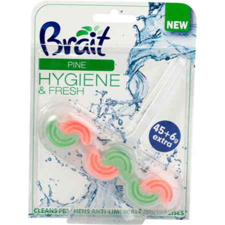 WC tisztító blokk, 2 fázisú, 3x45 g, Brait Hygiene and fresh, fenyő