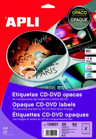Etikett, CD/DVD, A4, teljes lefedettségű, matt, APLI Mega