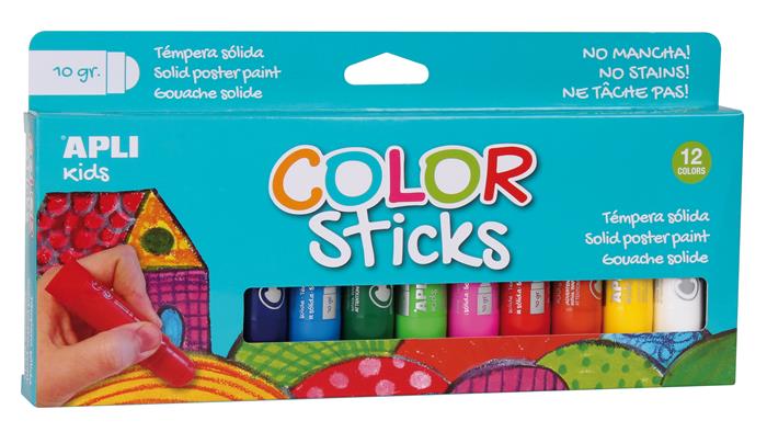 Tempera kréta készlet, APLI Kids Color Sticks, 12 különböző szín