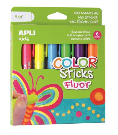 Tempera kréta készlet, APLI Kids Color Sticks Fluor, 6  fluoreszkáló szín