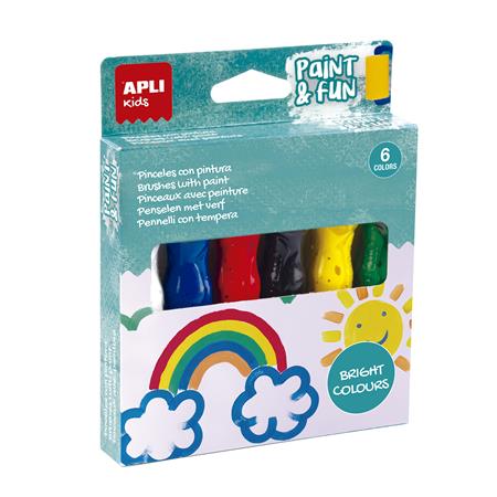 Tempera készlet, ecsetvégű tubusban, APLI Kids Paint&Fun, 6 különböző szín
