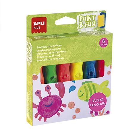 Tempera készlet, ecsetvégű tubusban, APLI Kids Paint&Fun, 6 különböző neon szín