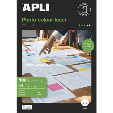 Fotópapír, lézer, A4, 160 g, fényes, kétoldalas, APLI Premium Laser