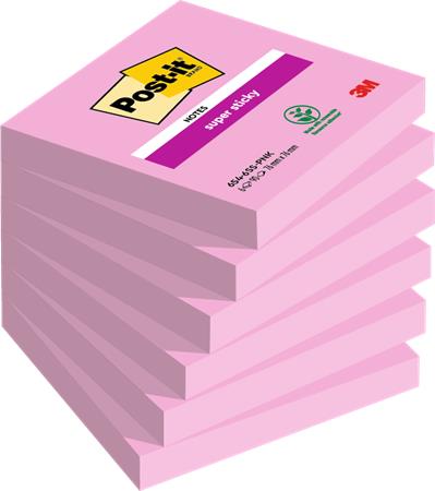 Öntapadó jegyzettömb, 76x76 mm, 6x90 lap, 3M POSTIT Super Sticky, pink