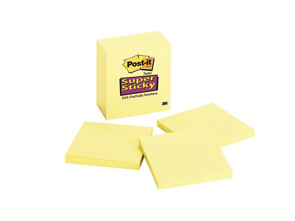 Öntapadó jegyzettömb, 76x76 mm, 90 lap, 3M POSTIT Super Sticky, kanári sárga