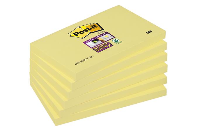 Öntapadó jegyzettömb csomag, 76x127 mm, 6x90 lap, 3M POSTIT Super Sticky, kanári sárga