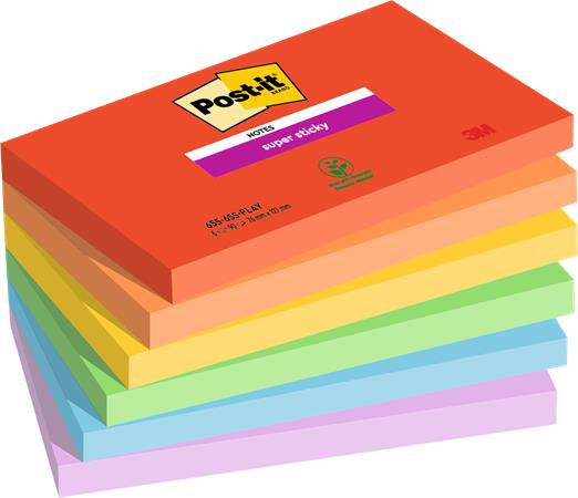 Öntapadó jegyzettömb, 76x127 mm, 6x90 lap, 3M POSTIT Super Sticky Playful, vegyes színek