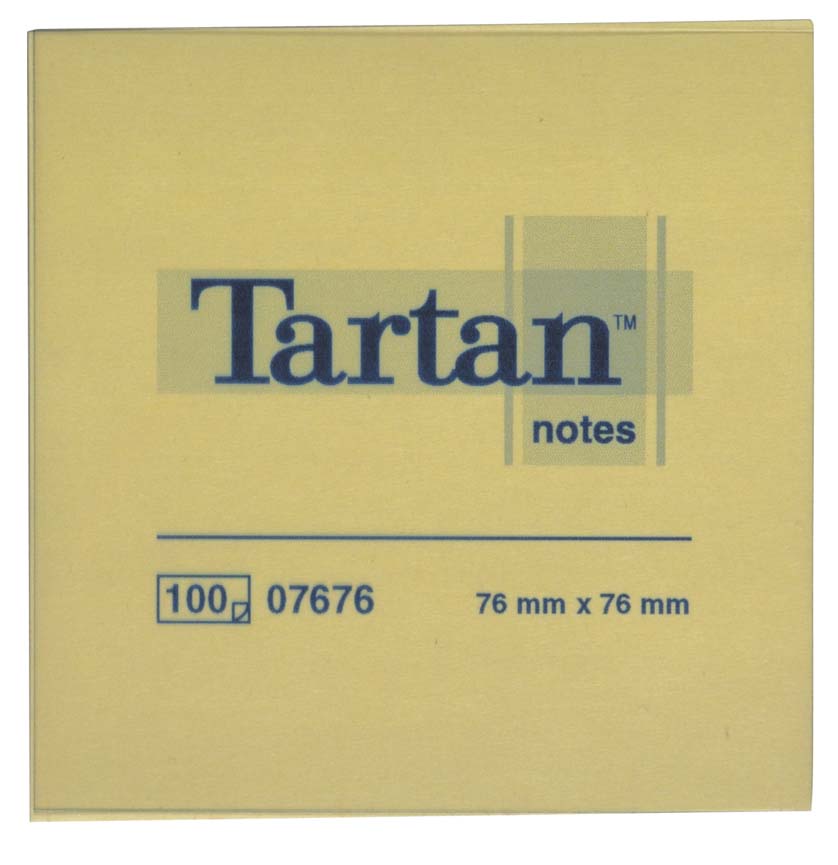 Öntapadó jegyzettömb, 76x76 mm, 100 lap, 12 tömb/cs, TARTAN, sárga