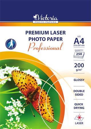 Fotópapír, lézer, A4, 200 g, fényes, kétoldalas, VICTORIA PAPER Professional