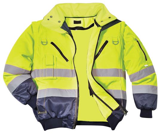 Munkavédelmi kabát, jól láthatósági, 3 az 1-ben, M méret  Hi-Vis, sárga-tengerészkék