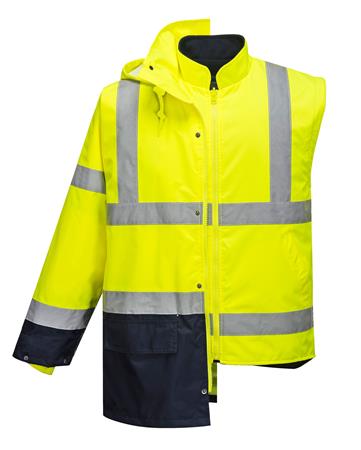 Munkavédelmi kabát, kéttónusú, 5 az 1-ben, L méret Essential, sárga-tengerészkék