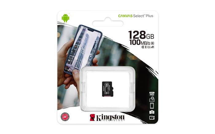 Memóriakártya, microSDXC, 128GB, CL10/UHS-I/U1/V10/A1, KINGSTON Canvas Select Plus