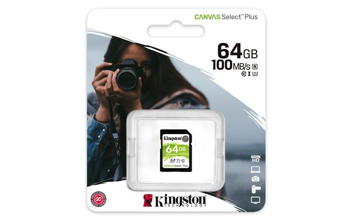 Memóriakártya, SDXC, 64GB, CL10/UHS-I/U1/V10, KINGSTON Canvas Select Plus