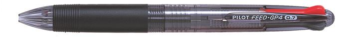 Golyóstoll, 0,25 mm, nyomógombos, fekete tolltest, PILOT Feed GP4, négyszínű