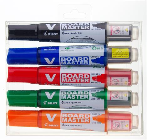 Táblamarker készlet, 2,3 mm, kúpos, PILOT V-Board Master, 5 különböző szín