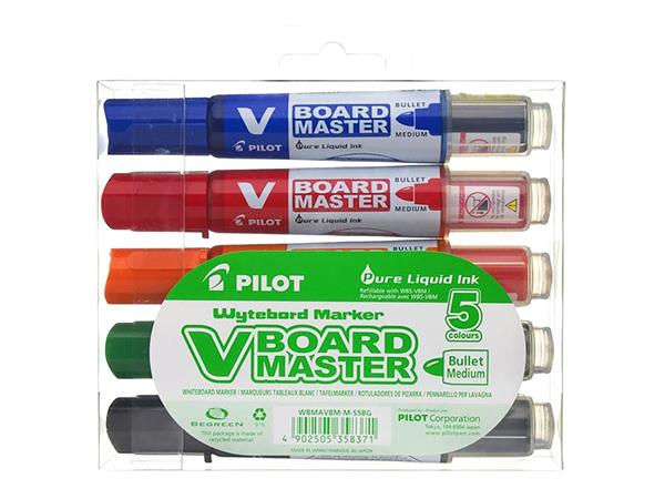 Táblamarker készlet, 2,3 mm, kúpos, PILOT V-Board Master, 5 különböző szín