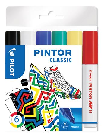 Dekormarker készlet, 1,4 mm, PILOT Pintor M 6 különböző klasszikus szín
