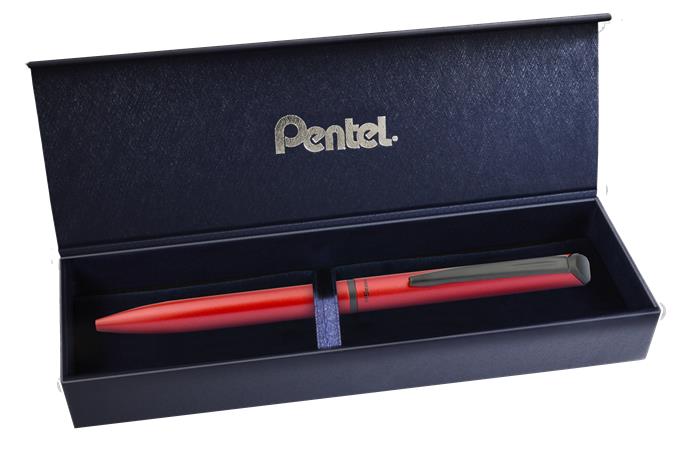 Rollertoll, 0,35 mm, rotációs, matt piros tolltest, PENTEL EnerGel BL-2507 kék