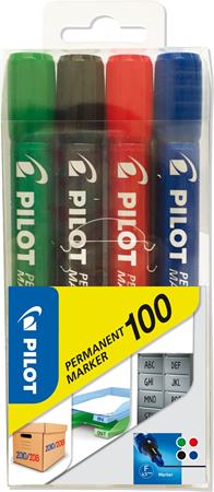 Alkoholos marker, 1 mm, kúpos, PILOT Permanent Marker 100, 4 szín