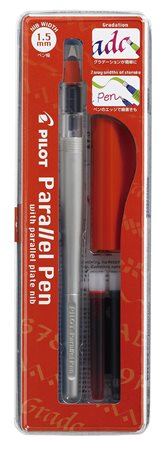 Töltőtoll, 0,1-1,5 mm, piros kupak, PILOT Parallel Pen