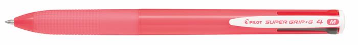 Golyóstoll, 0,27 mm, nyomógombos, rózsaszín tolltest, PILOT Super Grip G, négyszínű