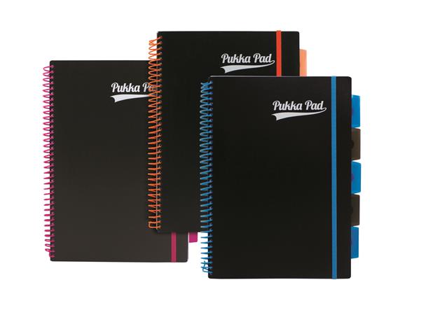 Spirálfüzet, A4, vonalas, 100 lap, PUKKA PAD, Neon black project book