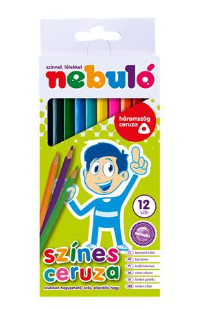 Színes ceruza készlet, háromszögletű,  NEBULO, 12 különböző szín