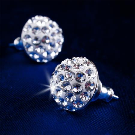 Fülbevaló, félgömb, natúr fehér SWAROVSKI® kristállyal, 10mm, ART CRYSTELLA®