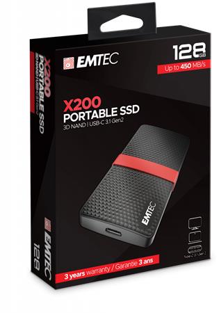 SSD (külső memória), 128GB, USB 3.2, 420/450 MB/s, EMTEC X200