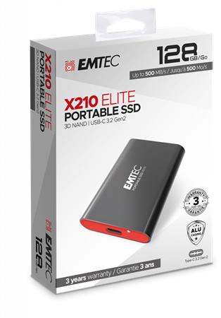 SSD (külső memória), 128GB, USB 3.2, 500/500 MB/s, EMTEC X210