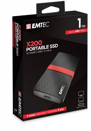 SSD (külső memória), 1TB, USB 3.2, 420/450 MB/s, EMTEC X200