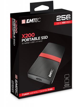SSD (külső memória), 256GB, USB 3.2, 420/450 MB/s, EMTEC X200