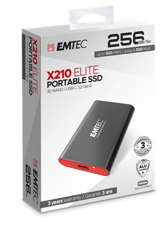 SSD (külső memória), 256GB, USB 3.2, 500/500 MB/s, EMTEC X210