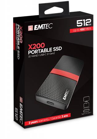 SSD (külső memória), 512GB, USB 3.2, 420/450 MB/s, EMTEC X200