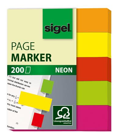 Jelölőcímke, papír, 5x40 lap, 12x50 mm, SIGEL Neon Mini, vegyes szín