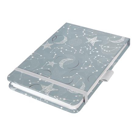 Jegyzetfüzet, exkluzív, 110x79 mm, pontrácsos, 79 lap, keményfedeles, SIGEL Jolie Cosmic Fantasy Grey