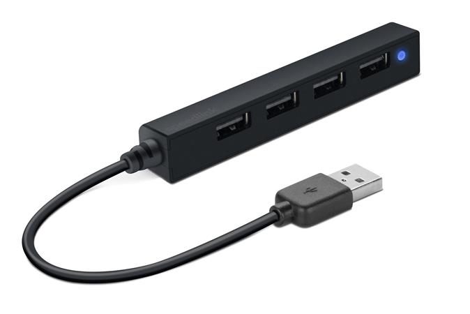 USB elosztó-HUB, 4 port, USB 2.0, SPEEDLINK Snappy Slim fekete
