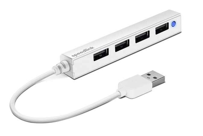 USB elosztó-HUB, 4 port, USB 2.0, SPEEDLINK Snappy Slim fehér