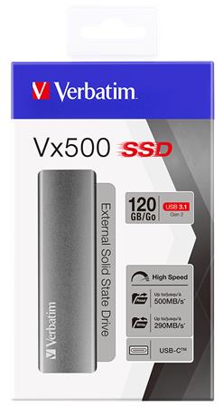 SSD (külső memória), 120 GB, USB 3.1, VERBATIM Vx500, szürke