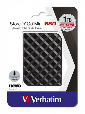 SSD (külső memória), 1TB, USB 3.2 VERBATIM Store n Go Mini, fekete