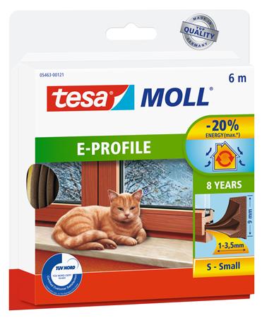 Ajtó- és ablaktömítő szalag, 9 mm x 6 m, TESA "tesamoll® E profil", barna