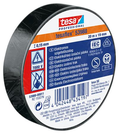 Szigetelőszalag, 19 mm x 20 m, TESA Professional, fekete