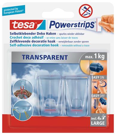 Műanyag akasztó ragasztócsíkkal, TESA Powerstrips®, átlátszó